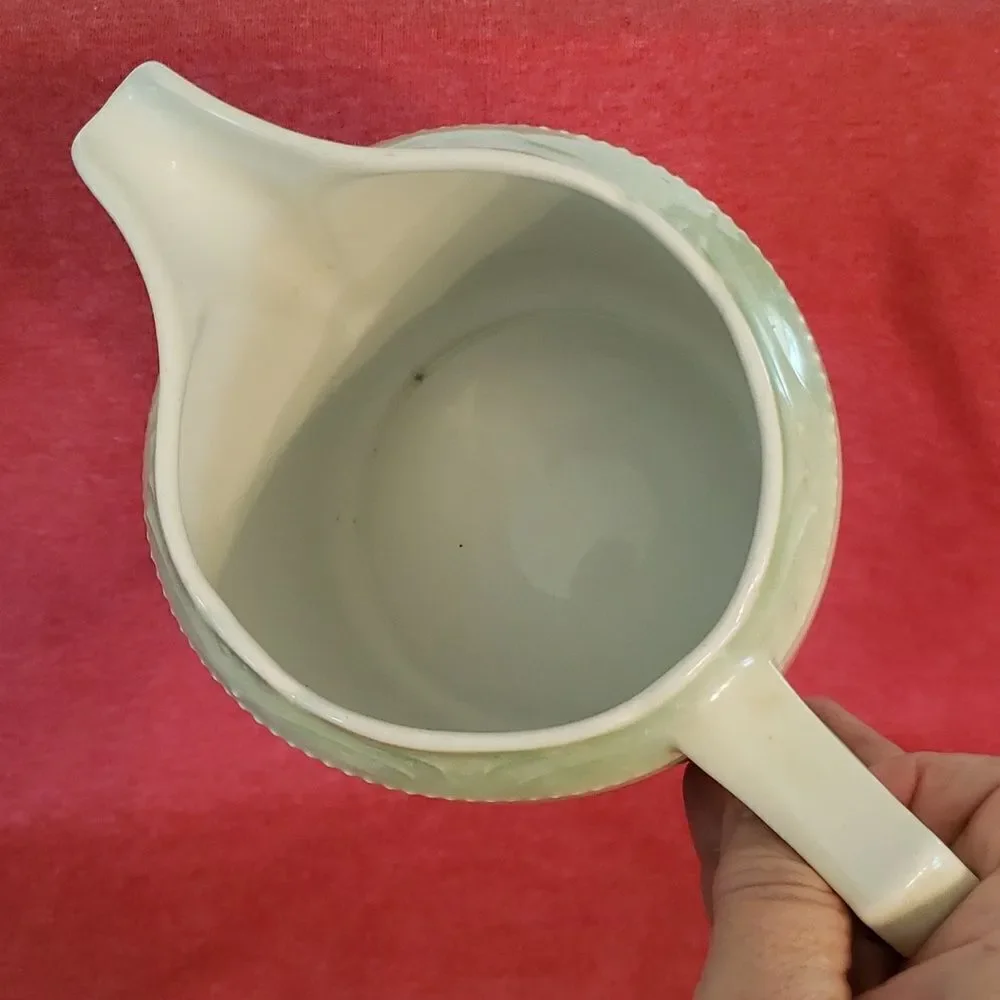 Large Vintage Floral Creamer Pitcher - Scalloped Edge - Marked 